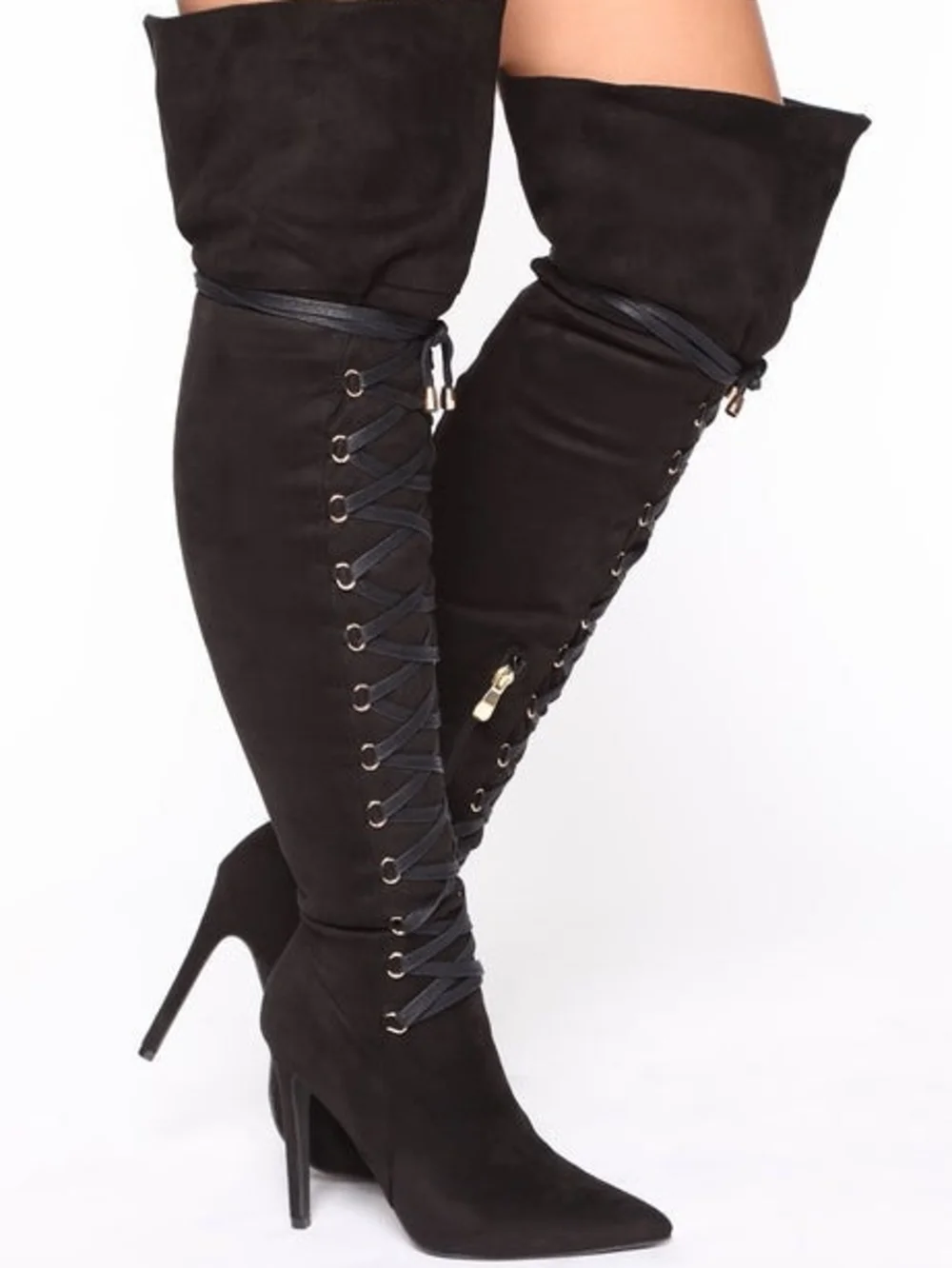 Fashion Nova Black Over-the-Knee Lace-Up Stiletto Boots